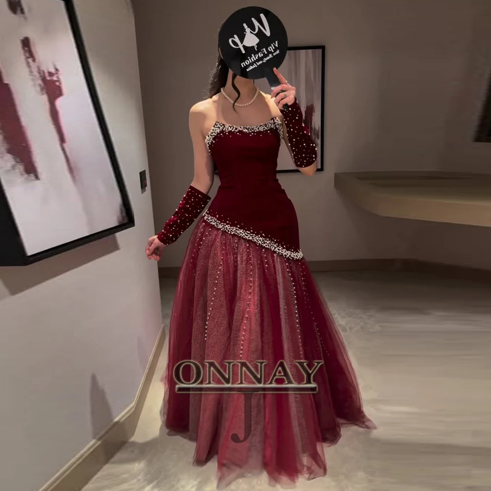 

Необычные вечерние платья без бретелек по индивидуальному заказу, жемчуг, плиссированные бусы в пол, Aline Kuwejt Dubai Vestidos De Fiesta Plus