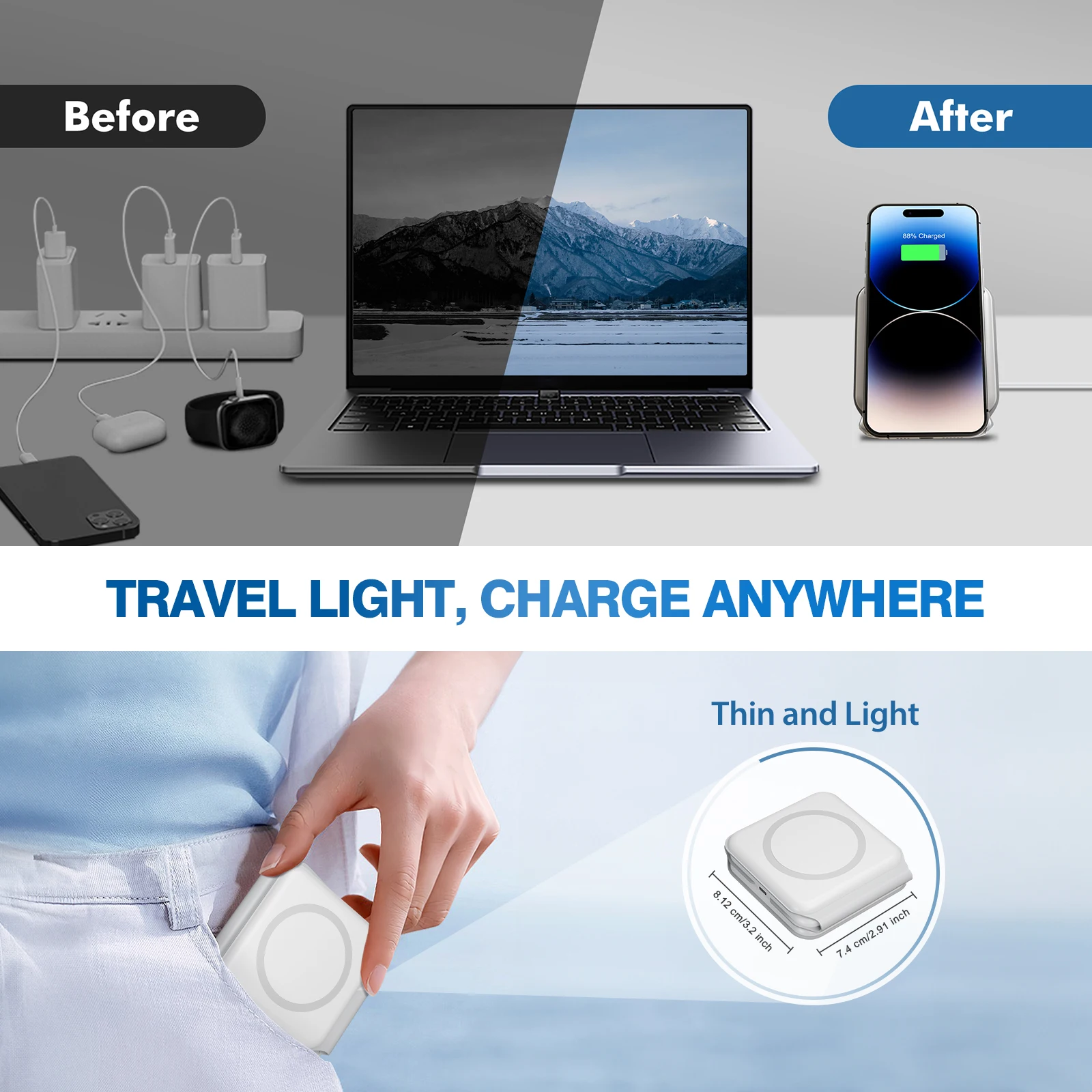 شواحن لاسلكية مغناطيسية 15 وات 3 في 1 قاعدة شحن هاتف قابلة للطي شحن سريع للسفر لساعة أبل آيفون 14/13/12/11/X AirPods #2