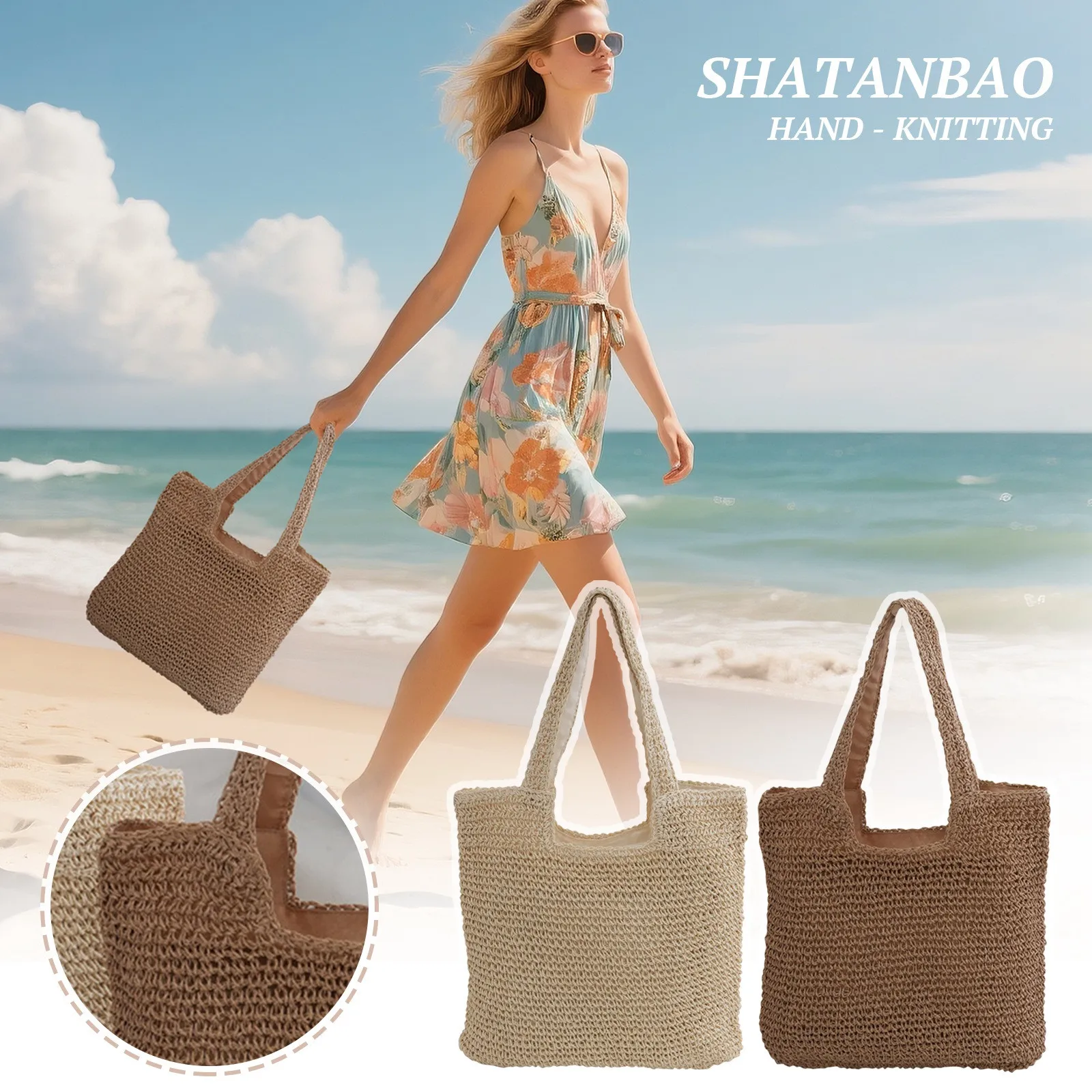

Handmade Woven Bag Girls Beach Bag Retro Style Grass Woven Bag Vacation Bag Casual Commuting Tote Bag Large Capacity Handbag