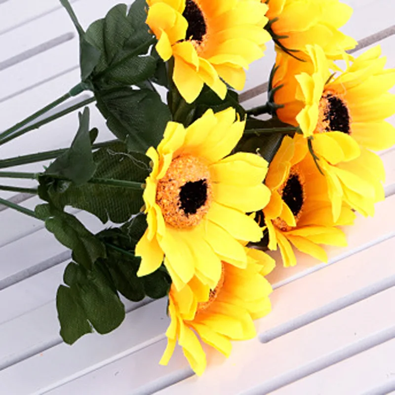Simulated Sunflower Bouquet 7 Heads Wedding Party Decor 30cm Silk Plastic Artificial Flower For Home Office Table Centerpiece