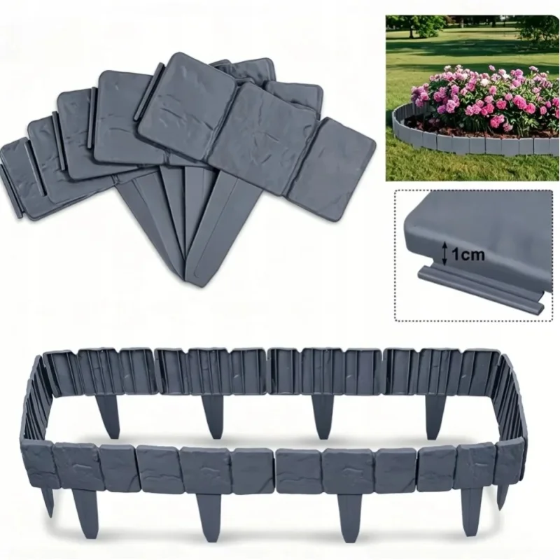 40 sztuk paneli ogrodzeniowych z efektem kamienia PVC 25×23 cm szare do wykańczania ogrodów i trawników — 2