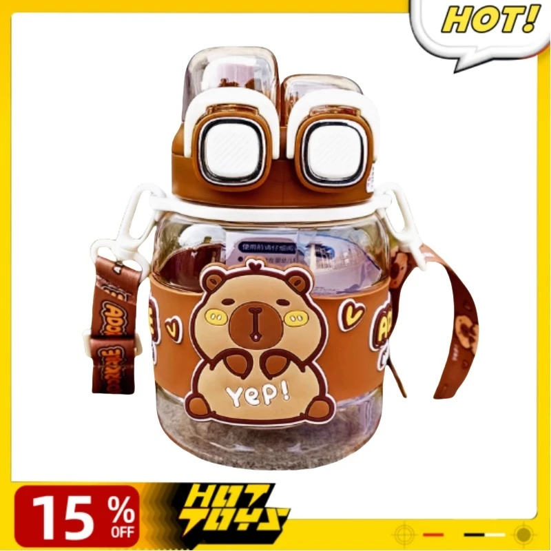 

420ml Kapibala Straw Water Cup Kawaii Cartoon Direct Drinking Double Mouth Cup Ornaments Home Accessories Holiday Gifts Toys