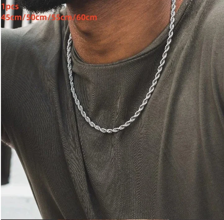 1pcs Classic Rope Chain Men Necklace Width 3MM 45cm 50cm 55cm 60cm Stainless Steel Figaro Cuban Chain Necklace For Men Women