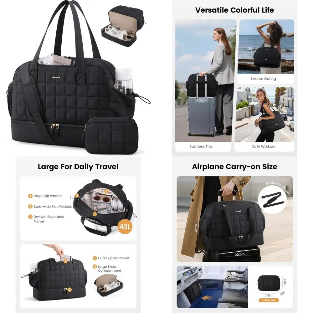 حقيبة نسائية كبيرة لعطلة نهاية الأسبوع مع حجرة للأحذية، حقيبة منتفخة للحمل للطائرات، حقيبة مستشفى مثالية #1
