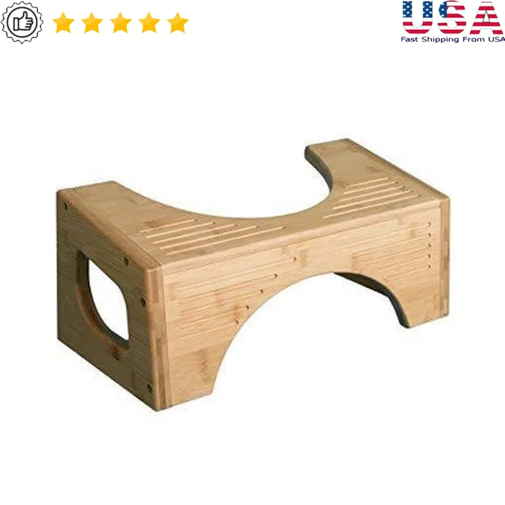 

Two in One Bamboo Toilet Step Stool Adjustable Height 7 to 9 Inch Eco Friendly Design Easy to Clean Modern Minimalist Stool