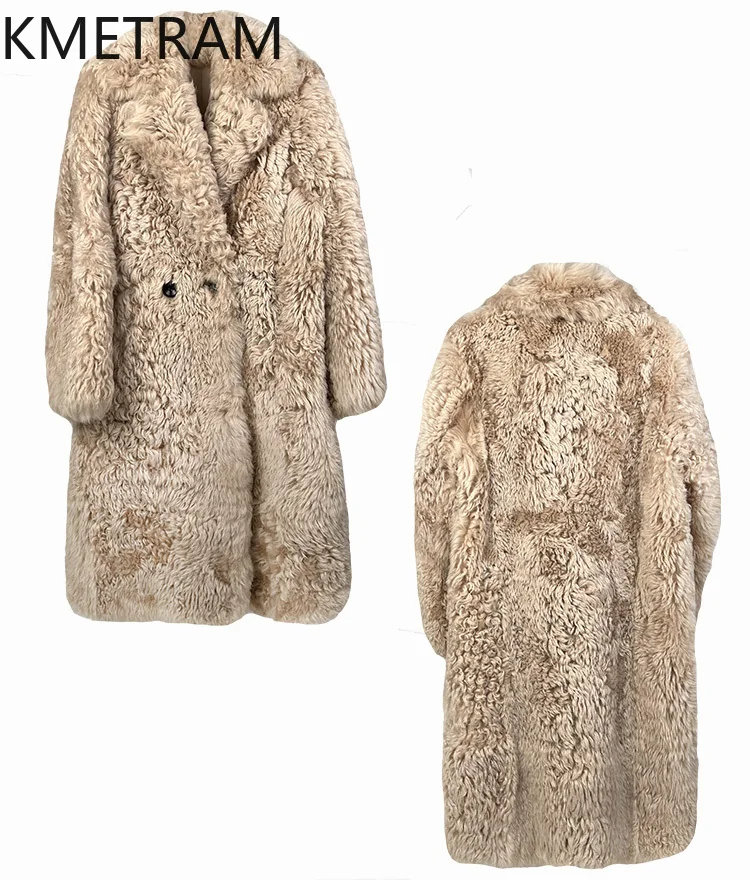 ธรรมชาติ Tuscany ขนสัตว์ Sheepskin Double Faced เสื้อขนสัตว์ผู้หญิงคุณภาพสูง Apricot ยาวขนสัตว์จริงฤดูหนาวเสื้อผ้าผู้หญิง 2025