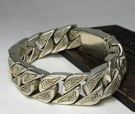 handmade old silver retro hollow pattern Tibetan silver bracelet men's domineering fashion transfer silver metal bracelet