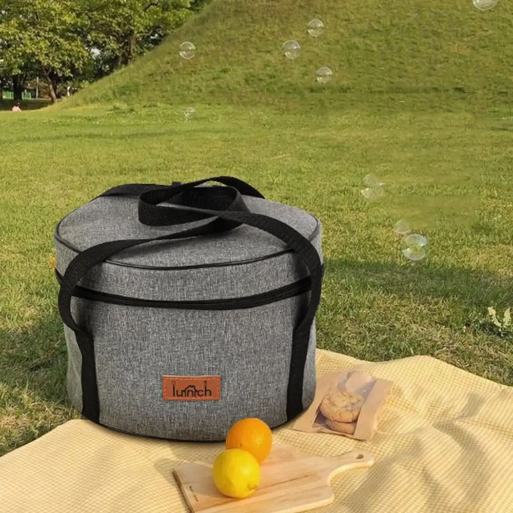 Round Camping Storage Bag Portable Cookware Cookware Handbag Thermal Bag for Lunch Dinnerware Container Foldable