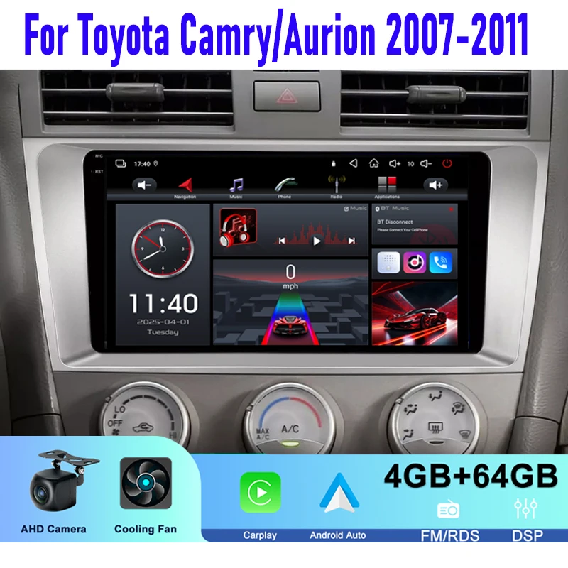 

Car radio 9" For Toyota Camry/Aurion 2007-2011 Stereo Head Unit Wireless Apple Carplay Android 15 Auto GPS Navi BT Camera WIFI