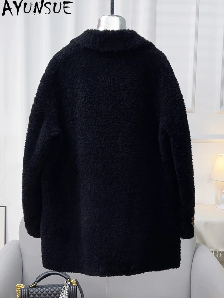 아윤수 100% 천연 양모 여성용 코트 2025 겨울 양털 코트 여성 의류 패션 슈트 칼라 퍼 코트 여성 의류