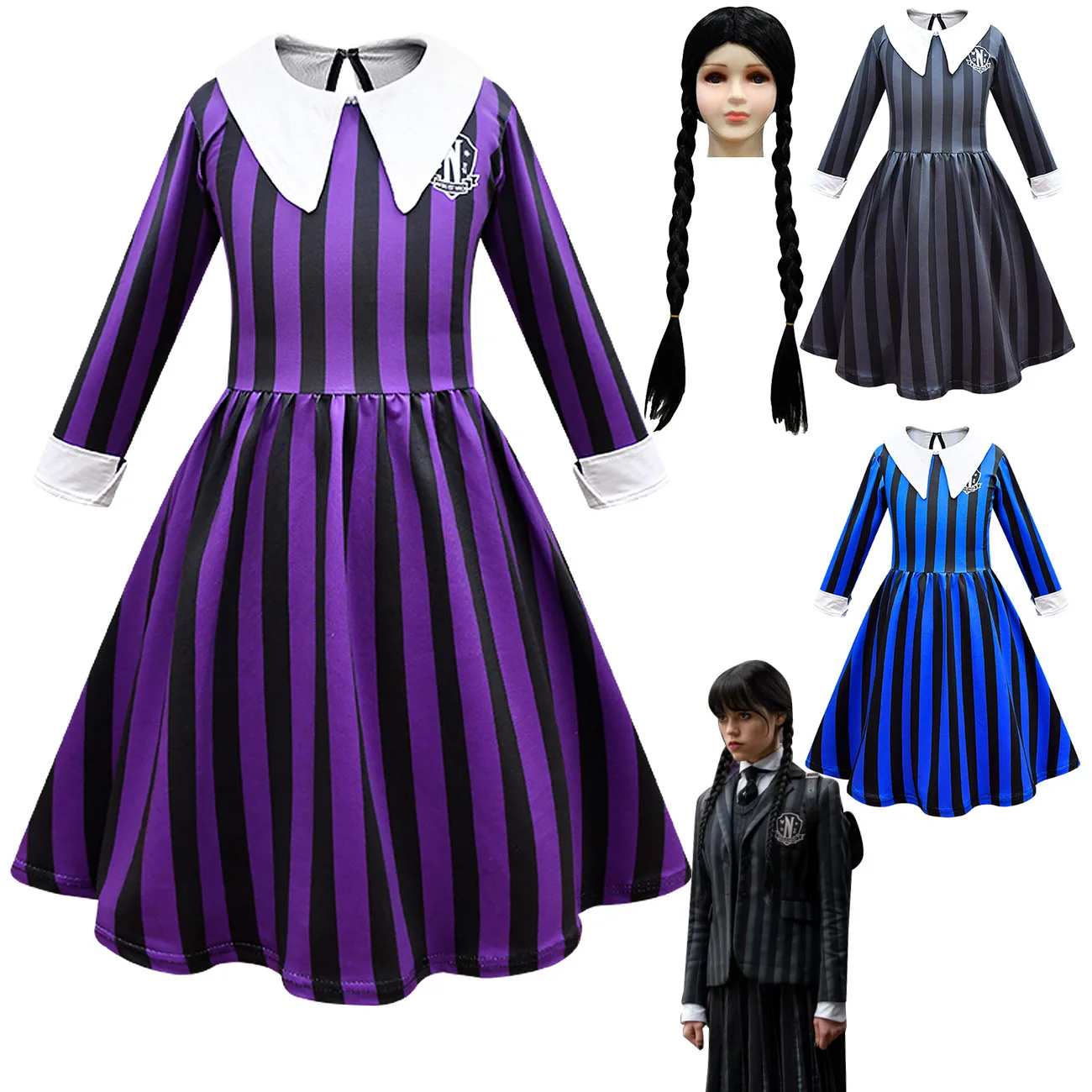 

Wednesday Addams Family Kids Cosplay Costume Addams Dress Girls Costume Dresses Costumes Halloween Party Carnival Roleplay