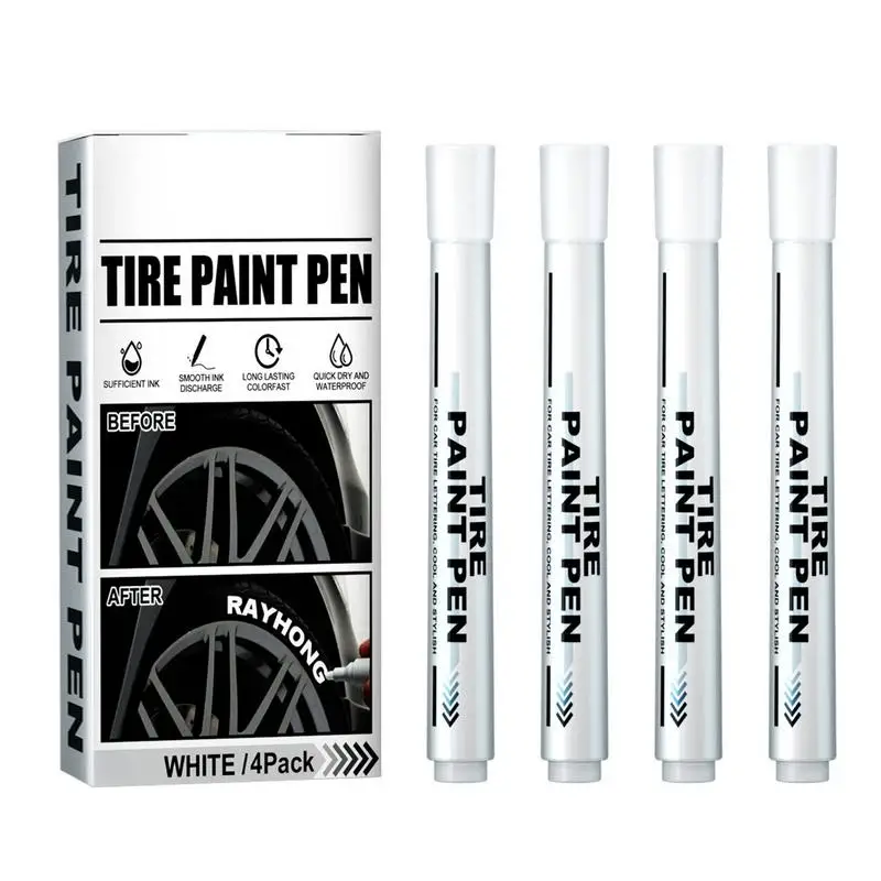 Branco impermeável tinta permanente marcador, desvanecente-prova caneta, pneu de carro, Graffiti óleo de secagem rápida, 4pcs