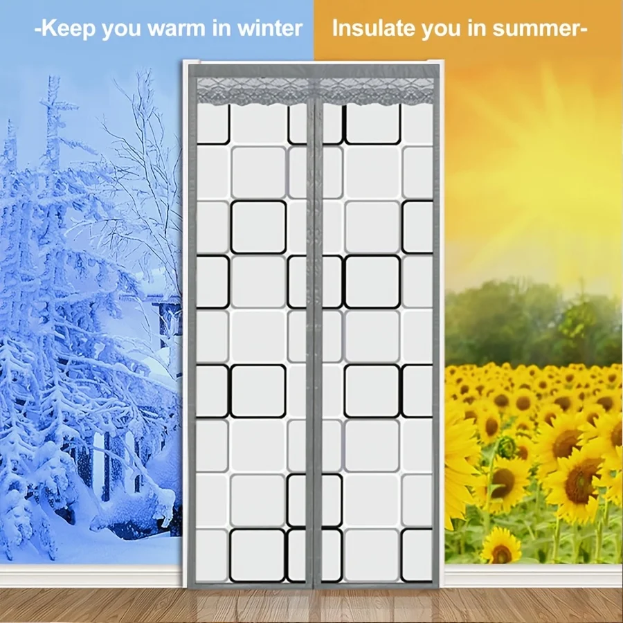 Magnetic Self‑Seal Air Conditioner Partition Door Curtain,Drill‑Free Fabric Cold‑Proof Wind‑Blocking Warm Curtain for Home&Shop