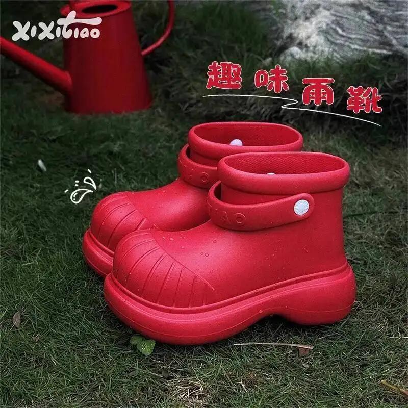 Women's Outdoor Rain Boots Fashion Anti Slip Waterproof Cute Clunky Round Toe Thick Soled All Season Water Shoes Footwear