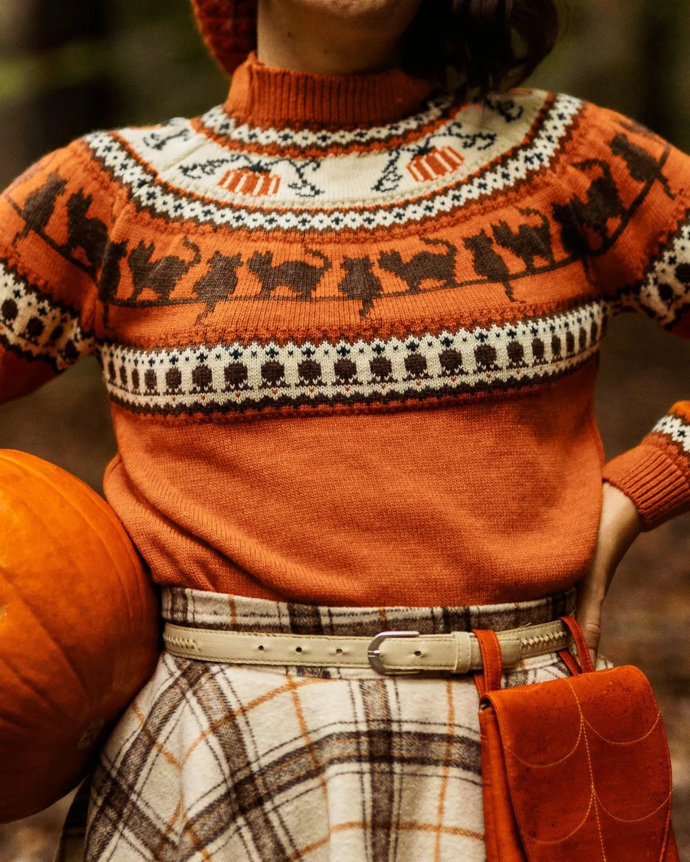 

Women's Halloween Cat Pumpkin Pattern Turtleneck Knit Sweater Orange Casual Long Sleeve Pullover for Fall