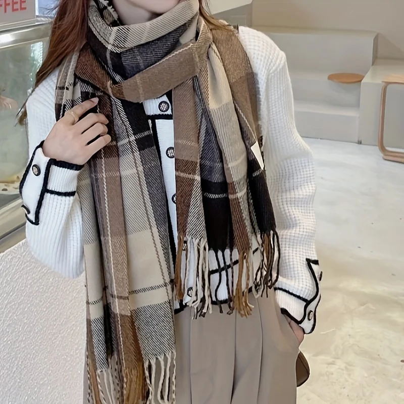 Simple Versatile Palid Tassel Scarf Stylish Unisex Warm Neck Scarf Autumn Winter Thickened Coldproof Wrap Scarf