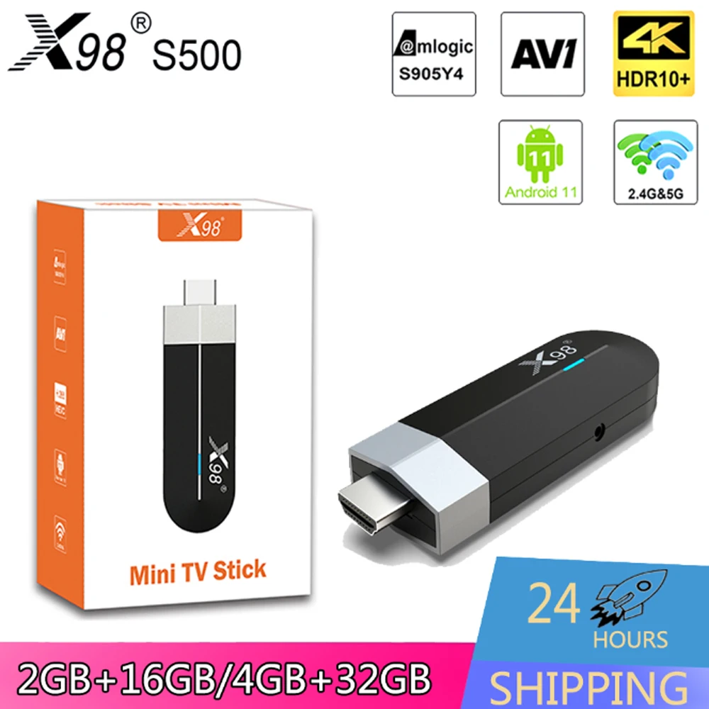 X98S500 Android TV stick S905Y4 Android 11 2,4G & 5G WiFi BT4. X 4K HDR10 + AV1 LAN100M X98 S500 Smart TV Box Mini TV Stick