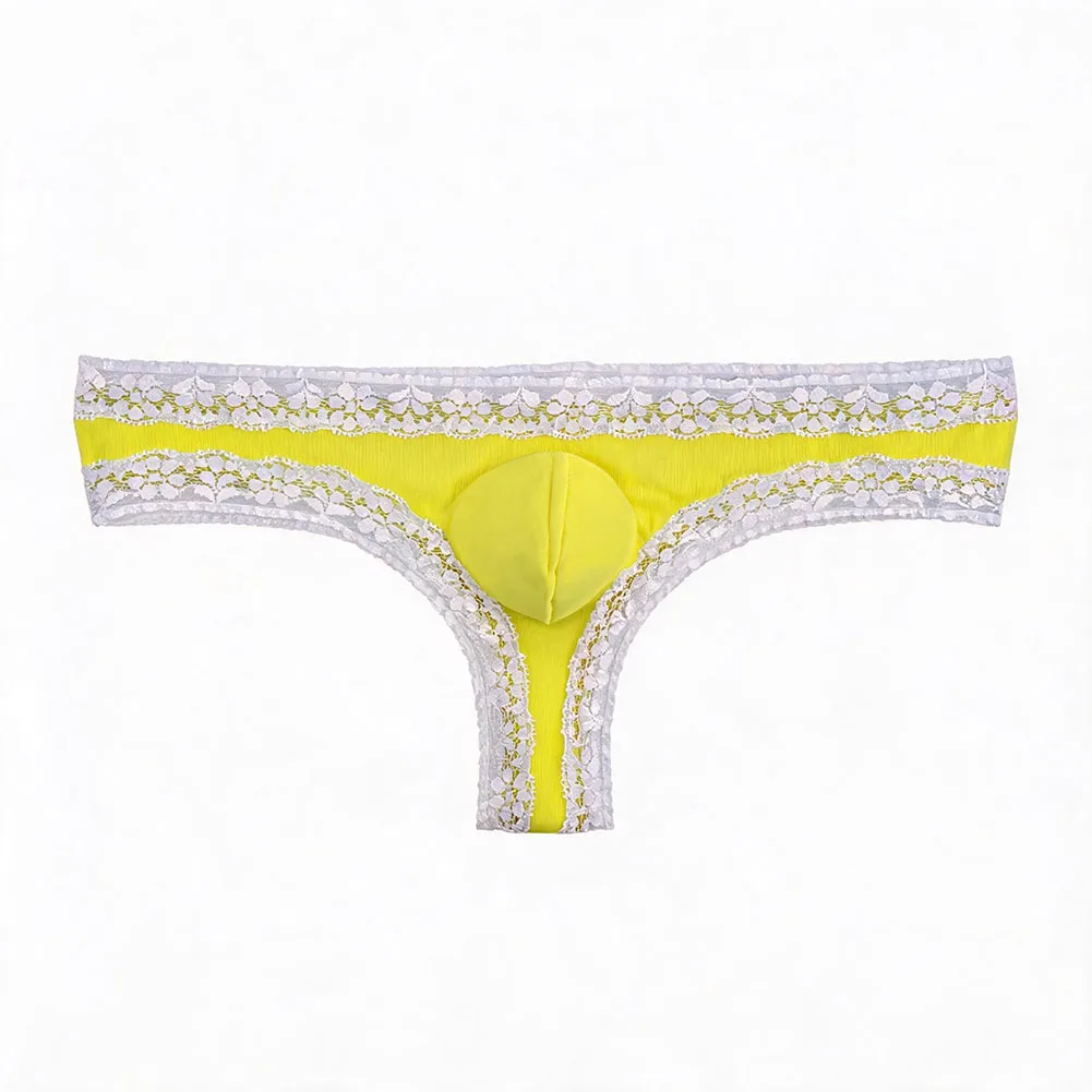 1pc Men Lace G-strings Briefs Bulge Pouch Low Rise Underwear Thongs Erotic Lingerie Sexy Breathable Lace Mesh Pantie