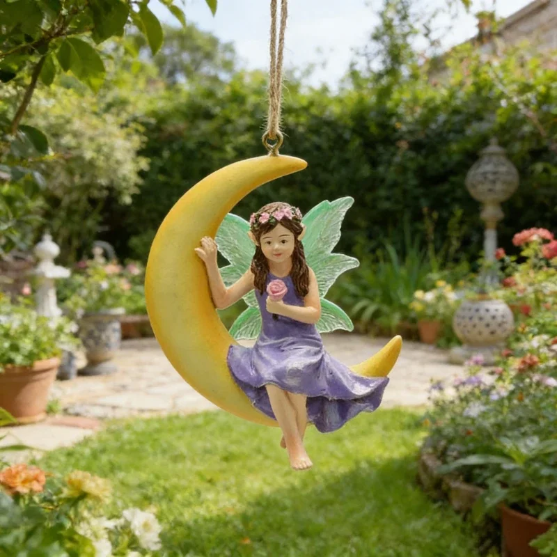 1pc Garden Moon Flower Fairy Pendant Creative Garden Hanging Swing Fairy Small Statue Home Decoration