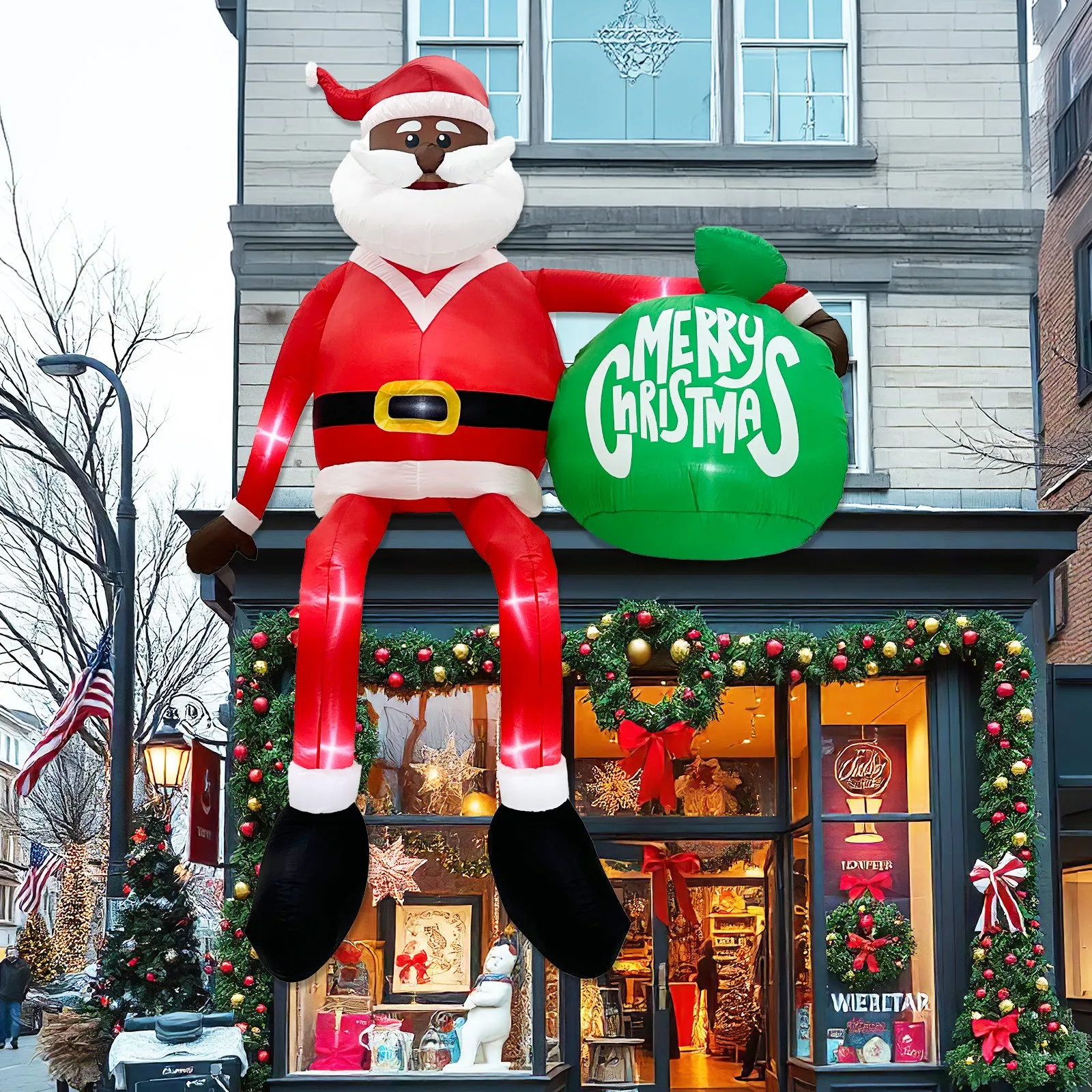 4m High, Christmas Model, Santa Claus Sitting On The Roof, With Led Lights, Gift Bag, New Year Outdoor Decoration, New Model