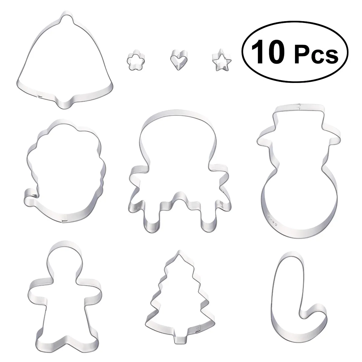 10Pcs Stainless Steel Cookie Cutters Kit Novelty Shapes Baking Molds for Kids Adults Holiday Cookie Trays Gifts Rust Proof Safe