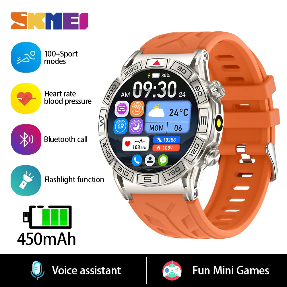 SKMEI Men Flashlight Smart Watch Compass Sports Waterproof Bluetooth Call Smartwatch 450mAh Battery Wristwatch Reloj Inteligente