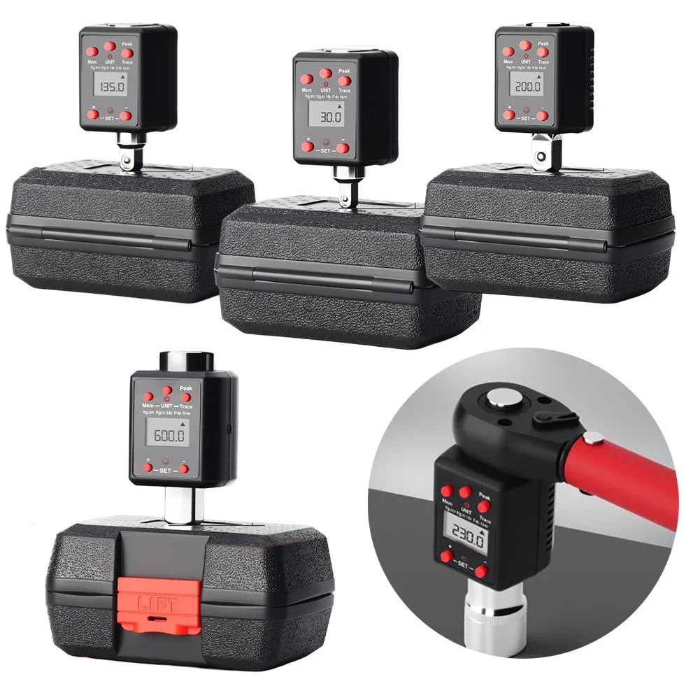 Digital Torque Wrench Adapter 1/4 3/8 1/2 3/4 Inch, 0.3-600Nm, Dual Unit Ft-Lb/Nm, Peak & Trace Modes, Audible & LED Alerts
