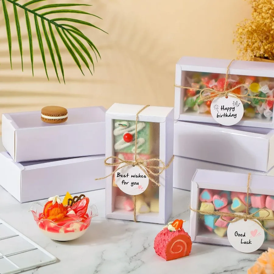 50 Set Kotak Hadiah Kraft Kertas Kraft Putih 6,3 x 3,5 x 2 Inci