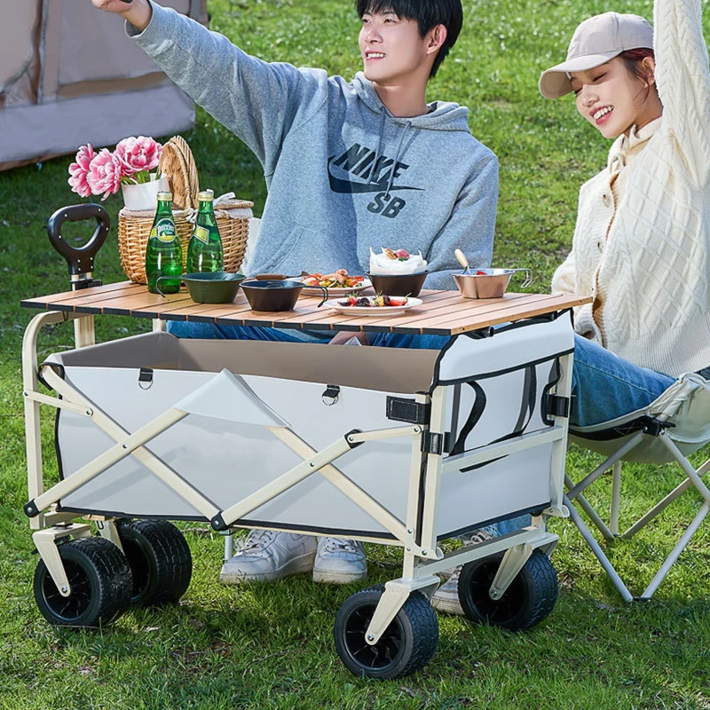 Green Foldable Trolley Handcart Outdoor Camping Cart Large Capacity Multifunctional Adjustable Handle  Picnic Rear Open Trailer