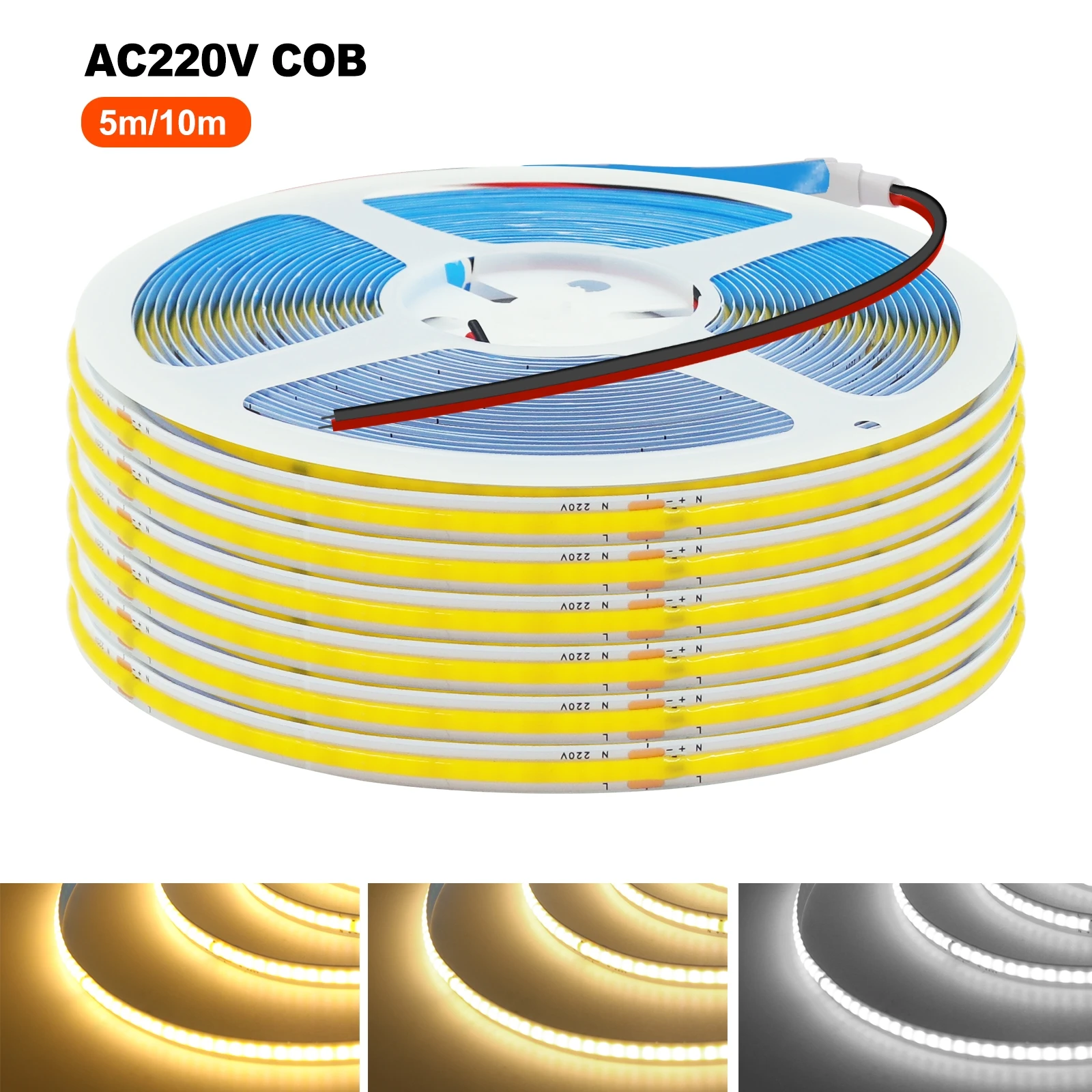 230V COB Strip LED Tape Light 5M 10M 20M 50M 220V 240V Self-Adhesive 240LEDs/M IP20 No Need Driver Ribbon Lamp 3000K 4000K 6000K