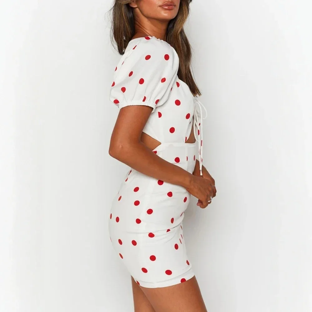 Vestidos de verano Hotsweet con recortes de lunares, manga corta, cuello cuadrado, minivestidos informales para mujer