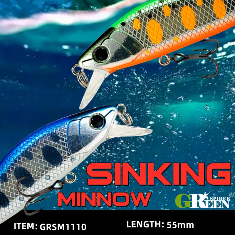 GREENSPIDER New 55mm 4.5g Hard Lures Sinking Minnow Wobblers Angler Lure for Fishing Fish Baits
