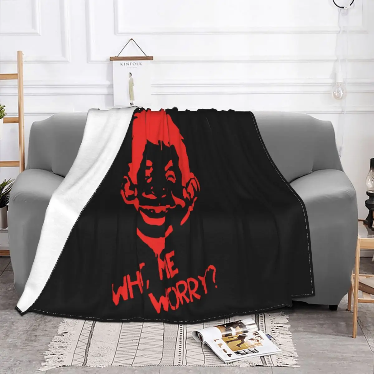 What Me Worry Baseball Alfred E Neuman Humor Mad Magazine White Hats Straight Throw Blanket