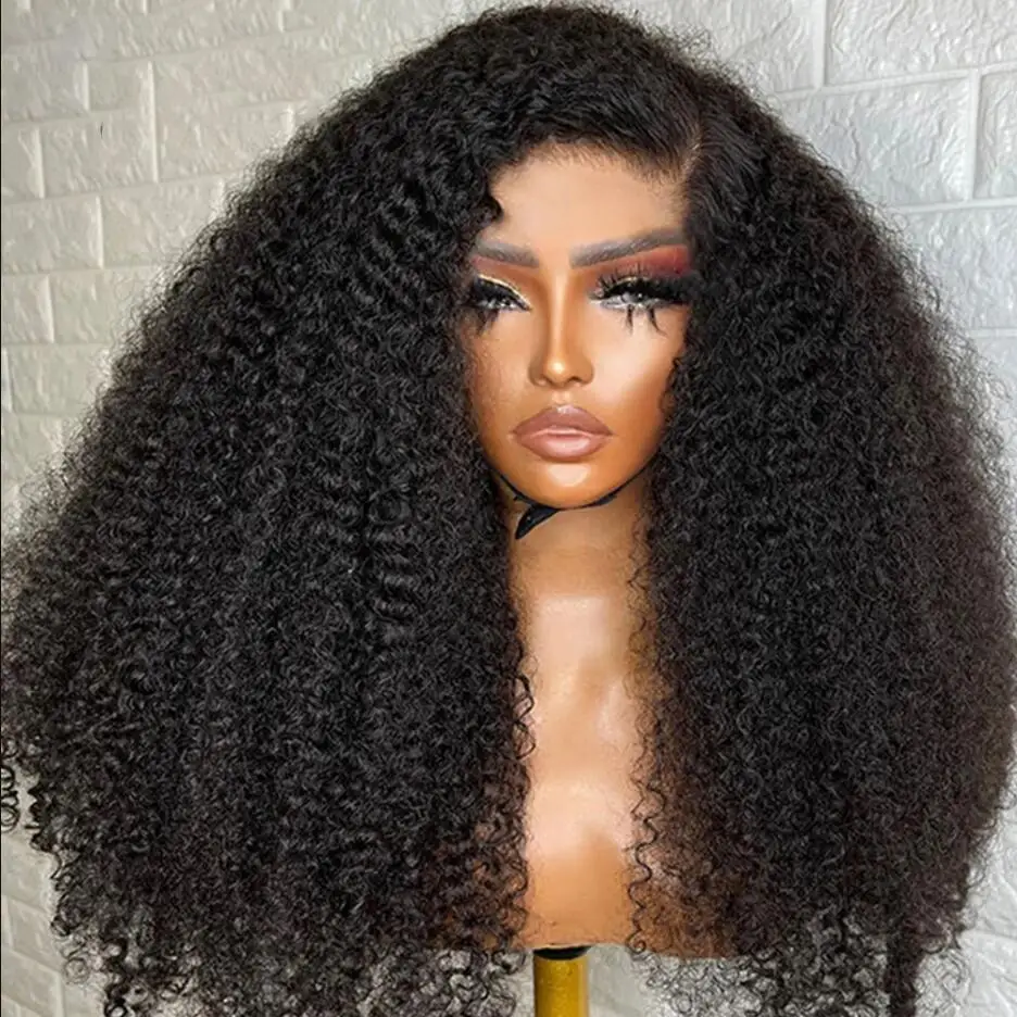 

26“ 180Density Black Glueless Long Soft Natural Kinky Curly Lace Front Wig For Women BabyHair Preplucked Heat Resistant Daily