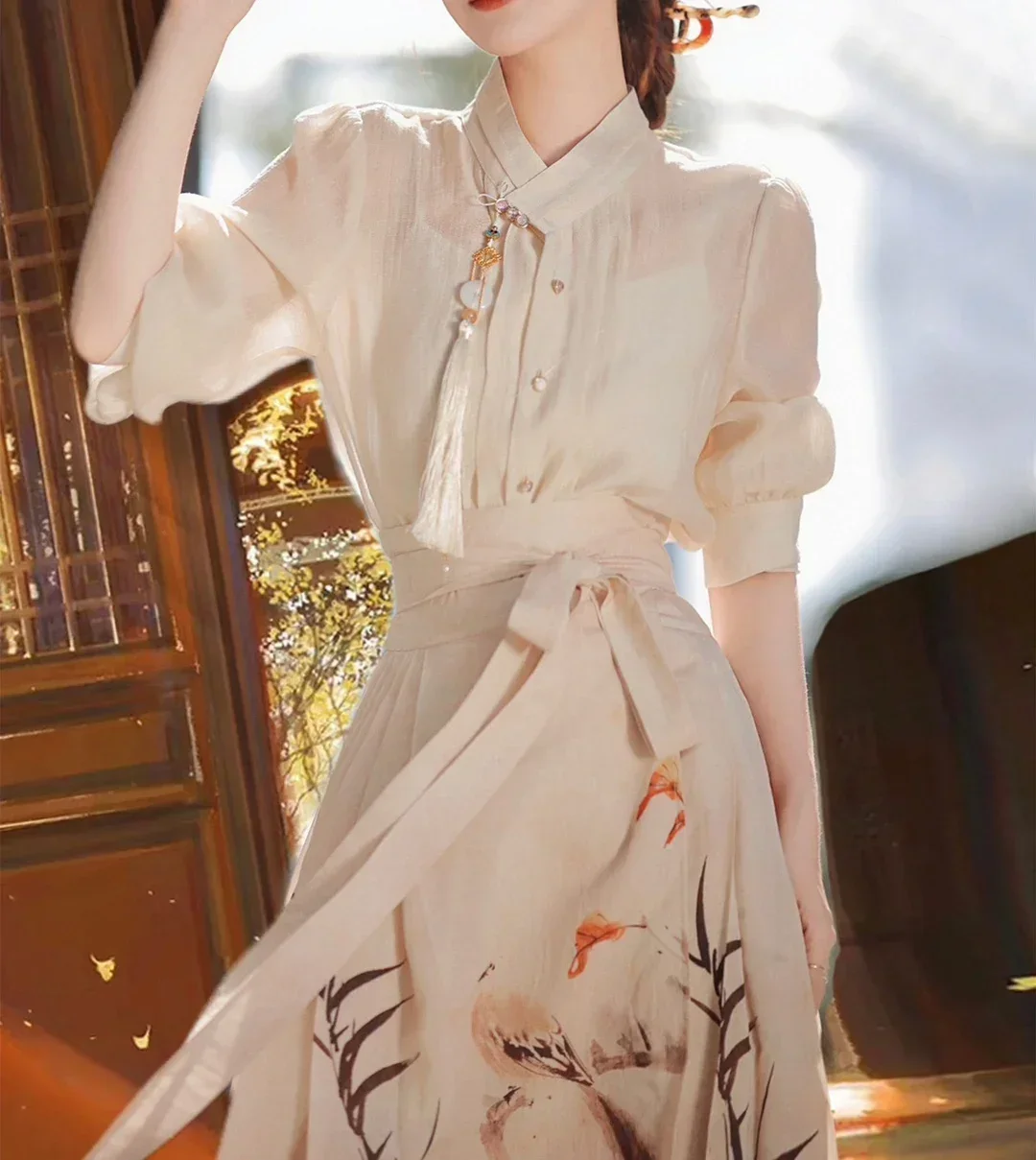 Conjunto mamiano padrão hanfu para mulheres, estilo tradicional chinês, camisa na moda outono, vestido retrô com rosto de cavalo, vestimenta oriental tradicional