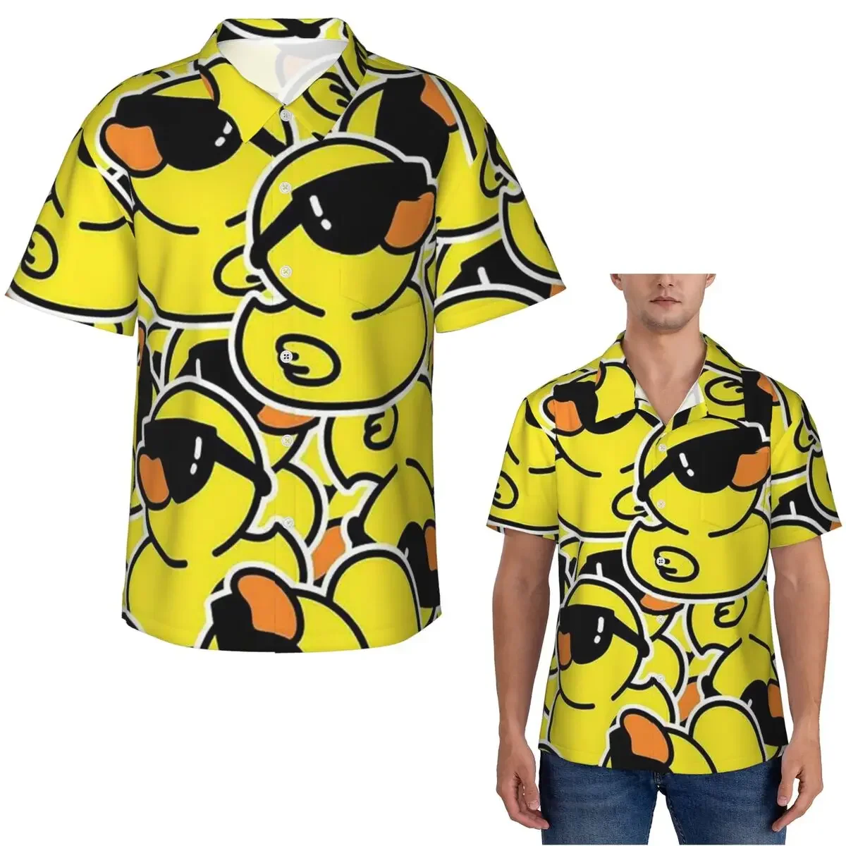 Rubber Duck With Sunglasses Pattern Hawaiian Shirts Fashion Men Short Sleeve Shirt for Summer Beach Men's Button Tops