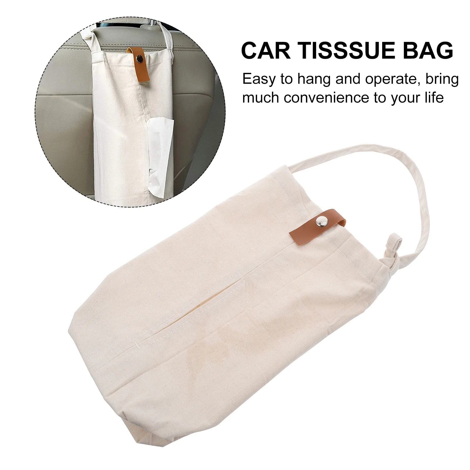 

1Pcs Car Tissue Bag Canvas Backseat Holder Easy to Use Wall Hanging Facial Tissue Organizer for Car Bedroom Kitchen Office