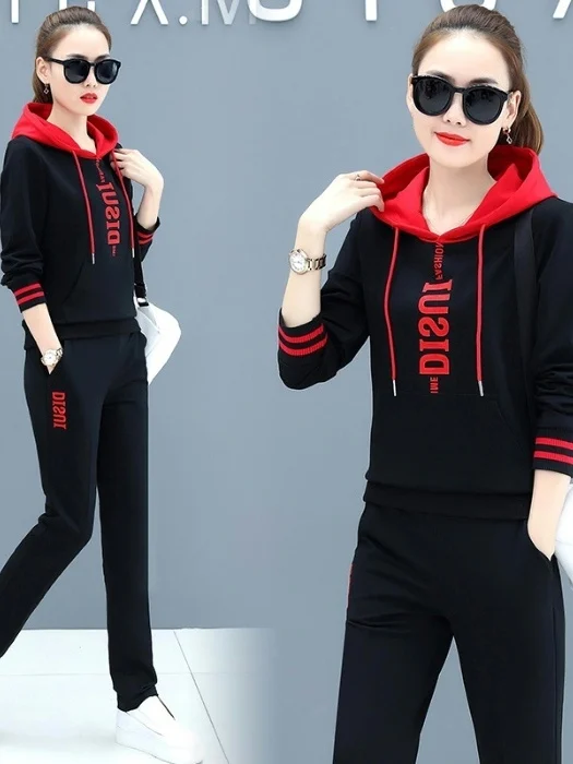 

Модный свободный женский комплект спортивной одежды с капюшоном, комплект из двух предметов для осеннего сезона, длинные брюки с высокой талией, роман, полиэстер...