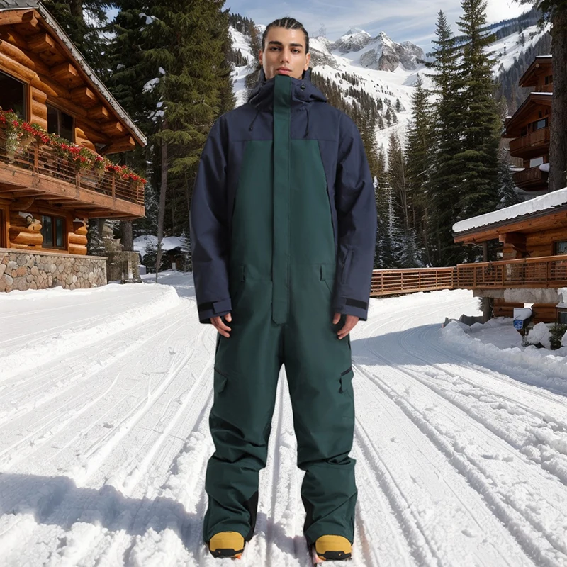 

New Winter Hooded Ski Suit Men's Outdoor Windproof Waterproof Breathable Single Board Sports Loose Fitting One-piece Ski Suit