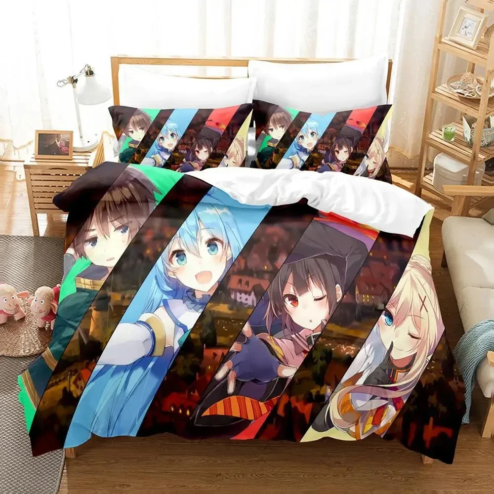 3D Print Anime KonoSuba Bedding Set Duvet Cover Bed Set Quilt Cover Pillowcase Comforter king Queen Size Boys Adult Bedding Set