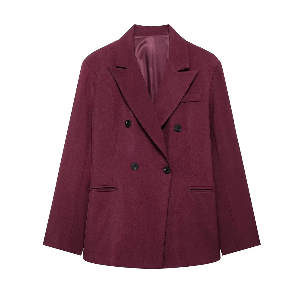 Description Picture 5 of itemTRZA-Women's Double Breasted Blazer Coat and High Waist Straight Pants, Female Two Piece Sets, Fashion