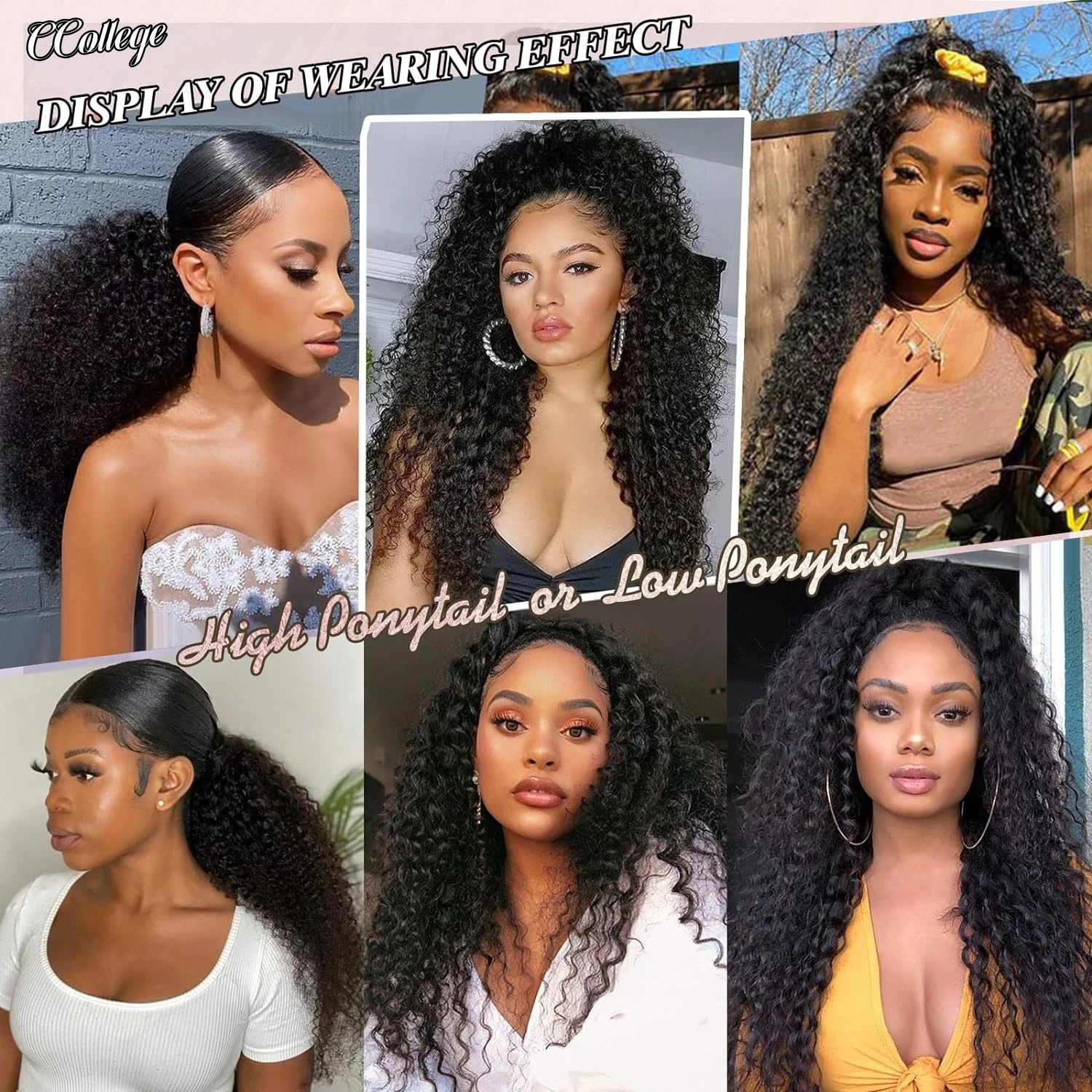 CCollege Drawstring Curly Ponytail Human Hair Extensions for African Women Afro Kinky Curly Hair Pieces 8-30 Inches