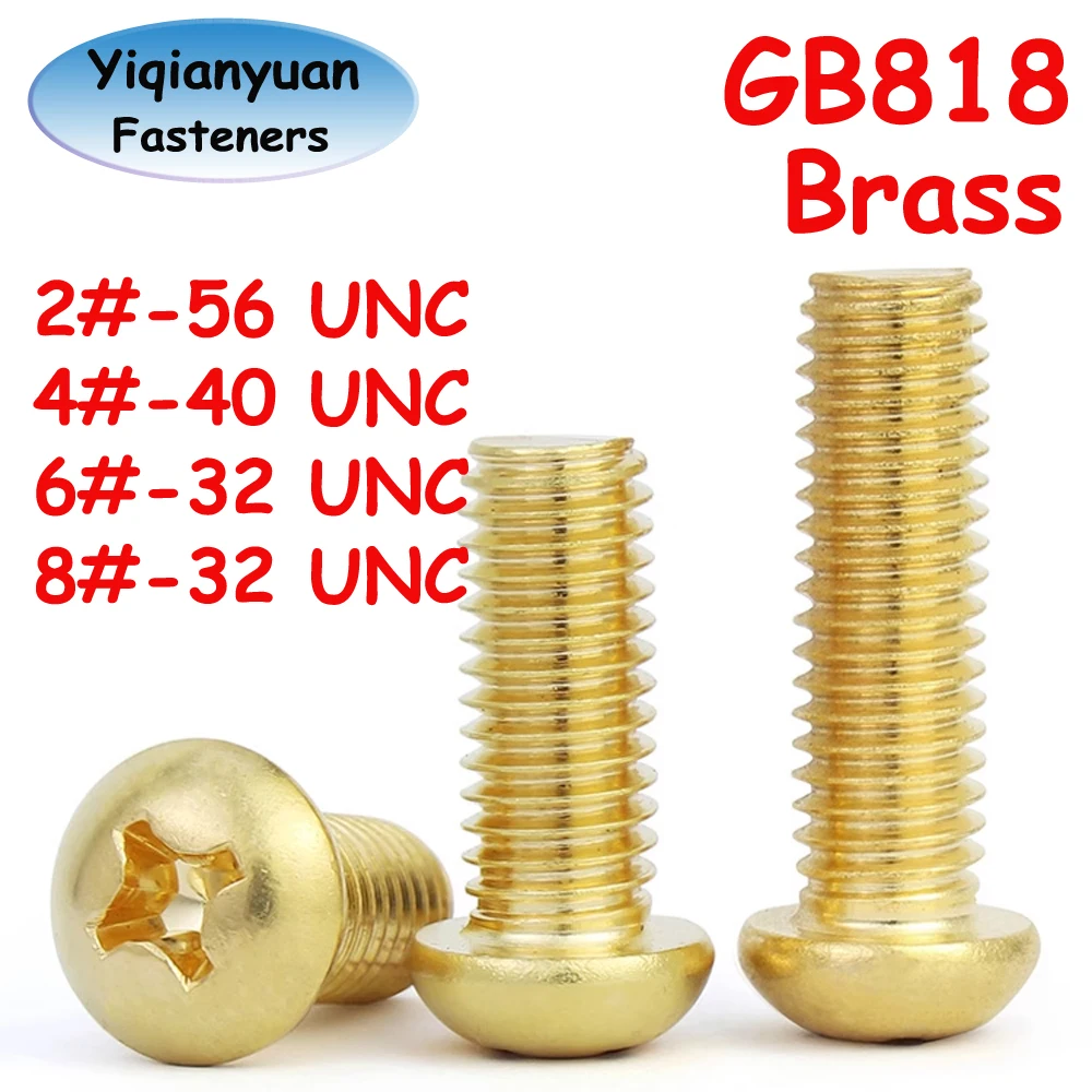 Yiqianyuan 10Pcs/Lot 2# 4# 6# 8# UNC DIN7985 GB818 Brass Cross Recessed Pan Head Precision Bolts Phillips Screws