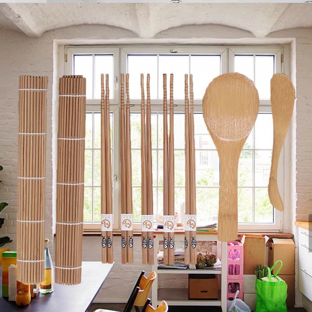 Juego de herramientas para sushi, 9 Uds., para hacer en casa, Kit de conjunto de rodillos, estera de bambú, equipo de utensilios