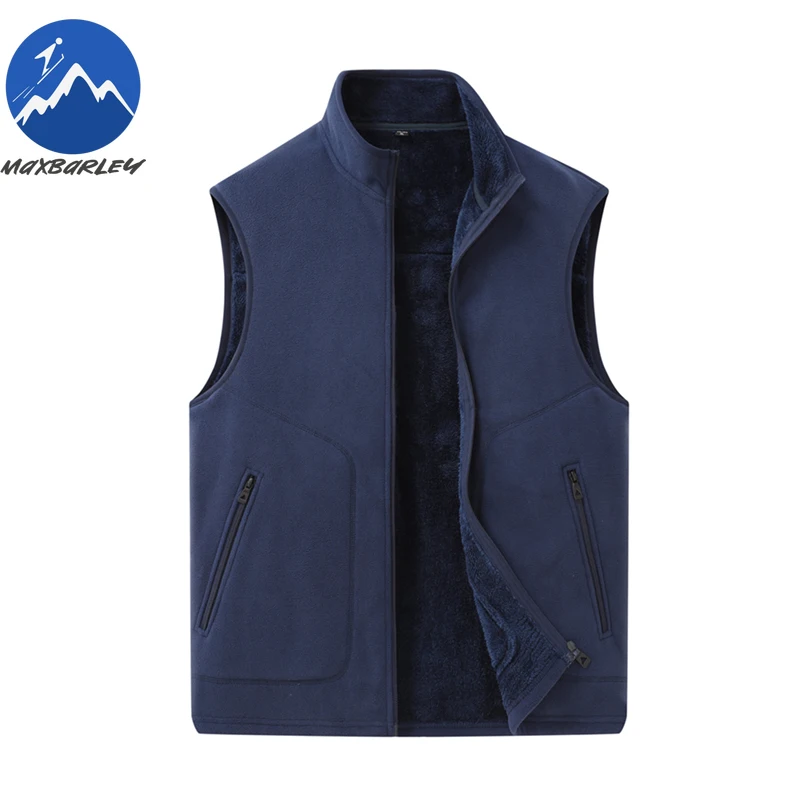 Plus Size Winter Mens Vest Fur Fleece-lined Thick Warm Sleeveless Jacket Men Casual Zipper Up Outdoor Windproof Waistcoat