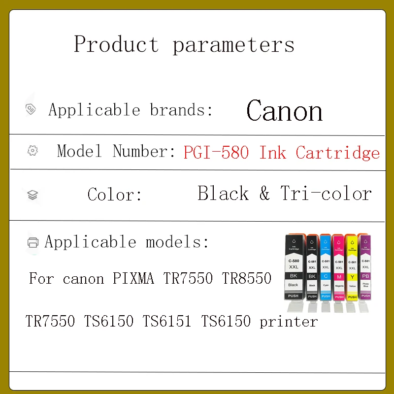 Wkład atramentowy Canon PGI-580 CLI-581 580 581 PGI580 580XL Do drukarki canon PIXMA TR7550 TR8550 TR 7550 TS6150 TS6151 TS6150