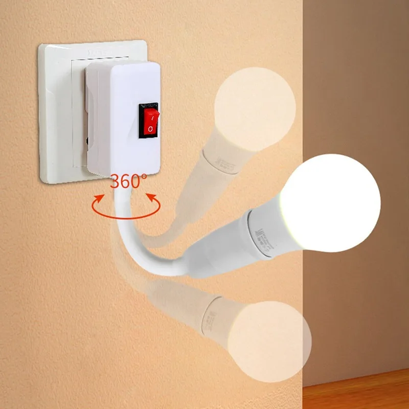 Enchufe de lámpara E27, soporte de bombilla de cabeza LED, curva Flexible ajustable con interruptor, enchufe de UE, EE. UU., Reino Unido, Base de lámpara de mesa LED de ahorro de energía