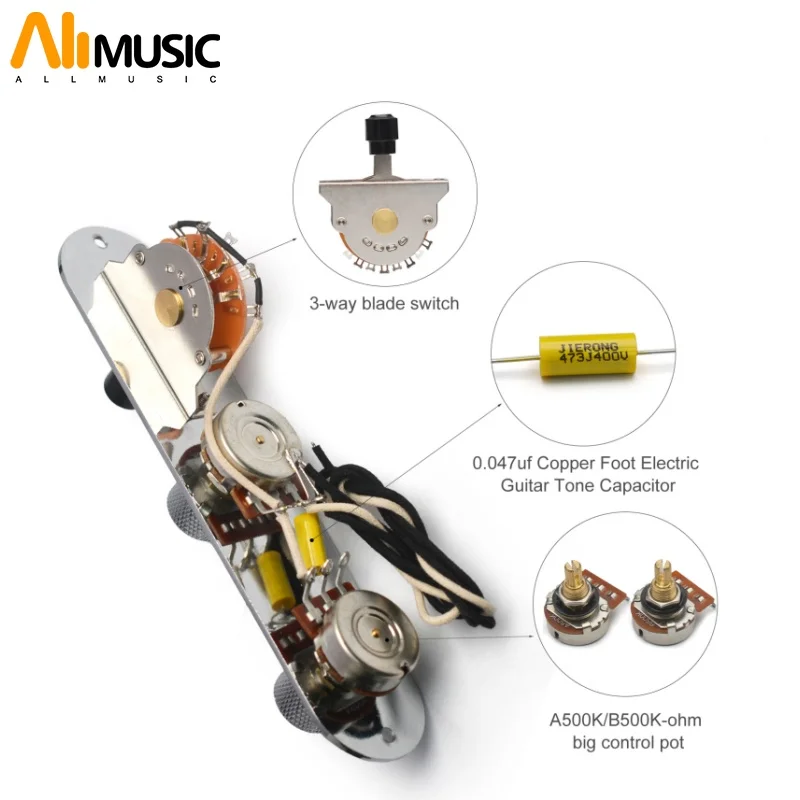 Blade Switch/500K Brass Shaft Pots Vintage Prewired Control Plate Harness for TL Electric Guitar with Waxed Cloth Wire
