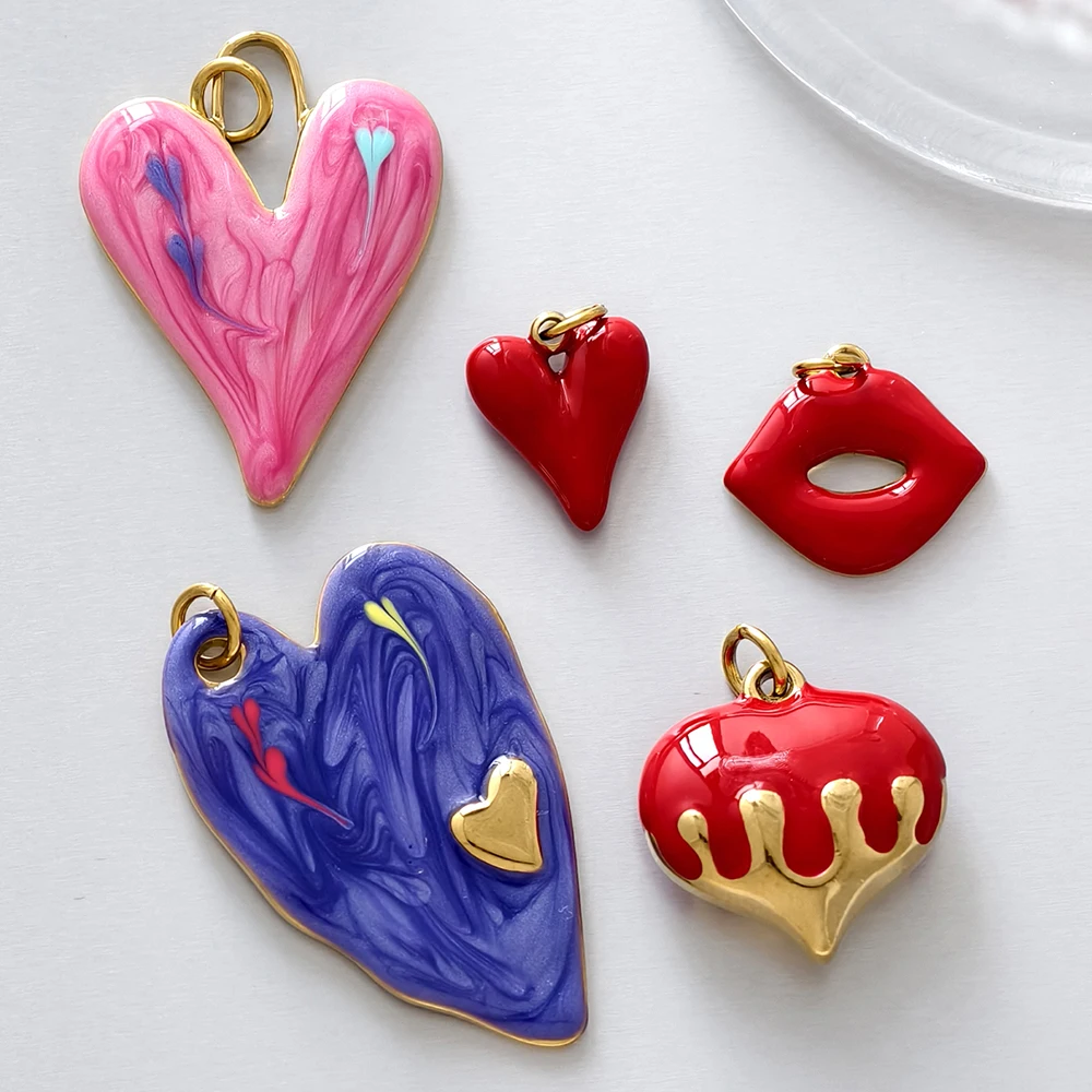 Y2k style heart-shaped pendant stainless steel exaggerated charms DIY keychain necklace 2025 trendy Chunky jewelry accessories
