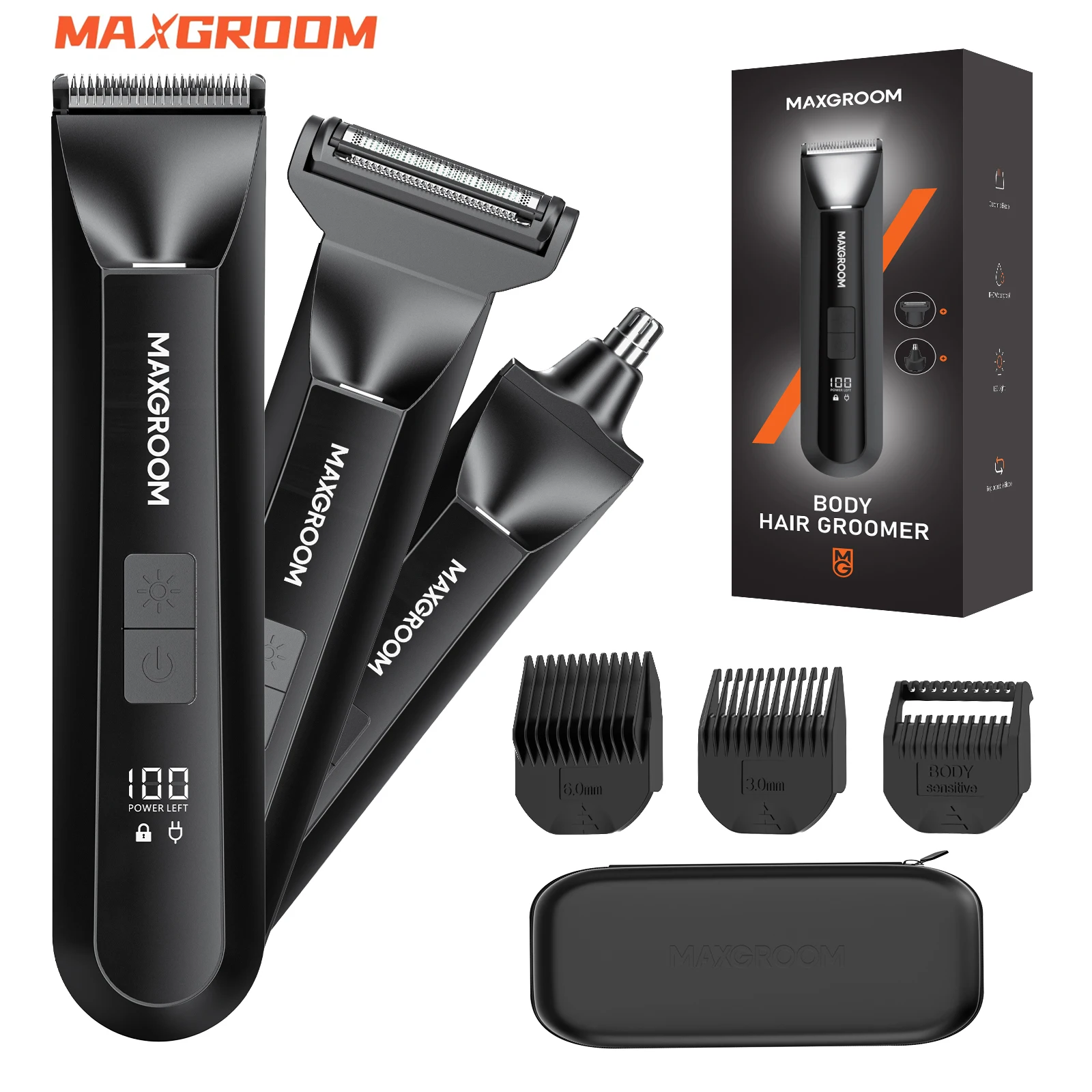 

MAXGROOM New Body Hair Trimmer Shaver for Men Ball Trimmer for Groin Pubic Replaceable Ceramic Blade Electric Razor Waterproof